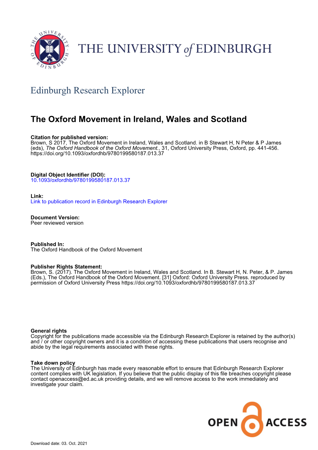 The Oxford Movement in Ireland, Wales and Scotland