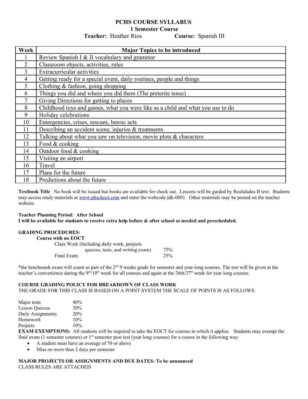 Pchs Course Syllabus