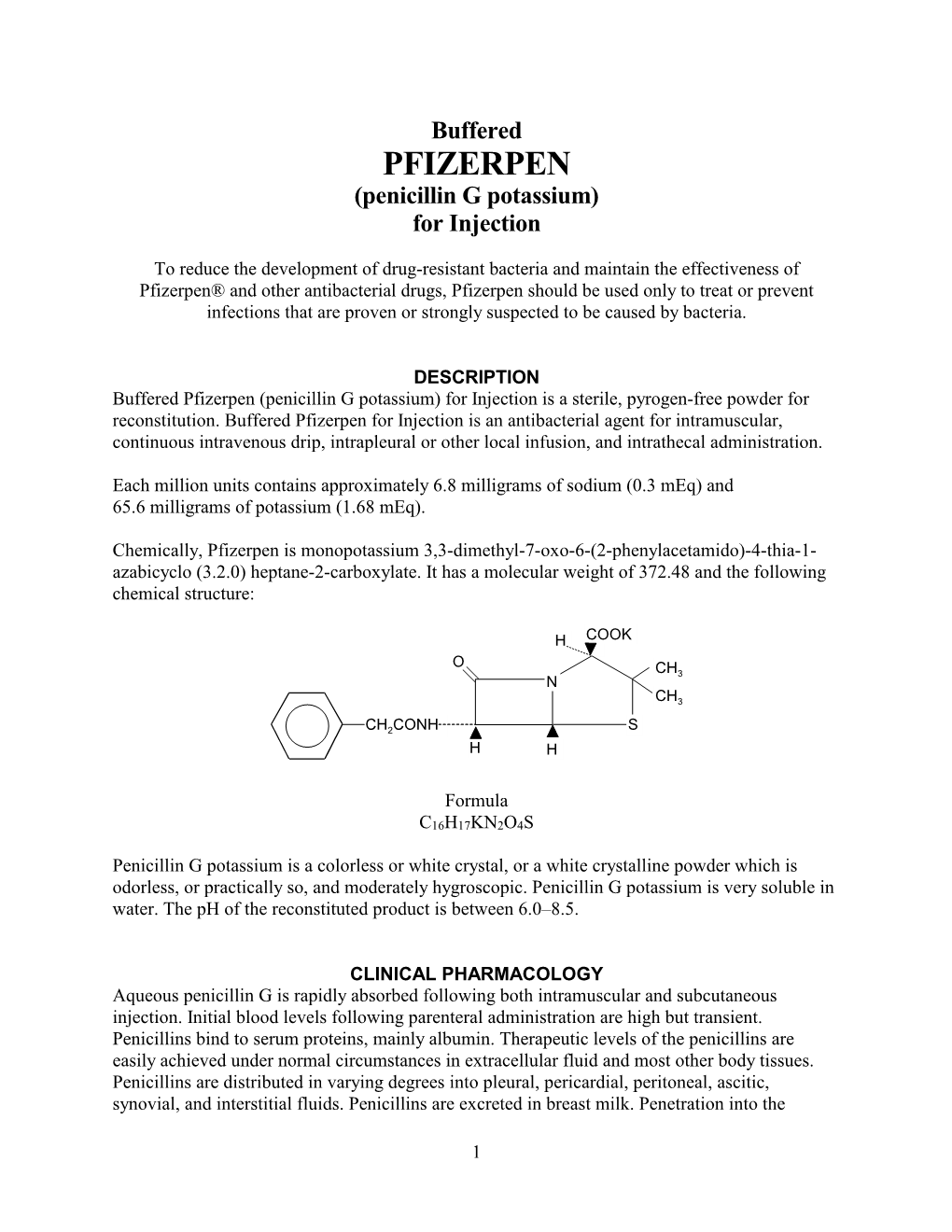 Buffered PFIZERPEN (Penicillin G Potassium) for Injection