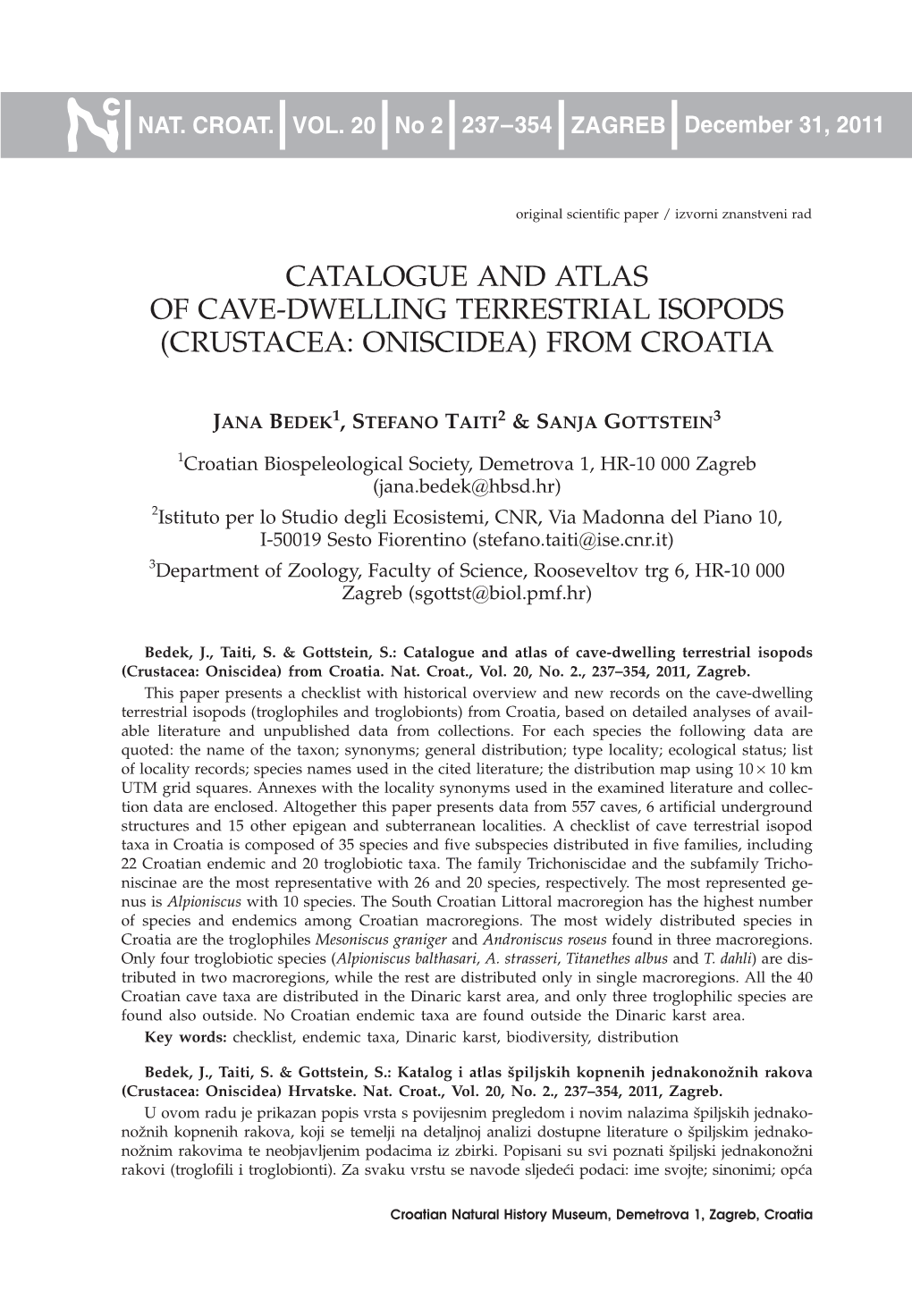 Catalogue and Atlas of Cave-Dwelling Terrestrial Isopods (Crustacea: Oniscidea) from Croatia