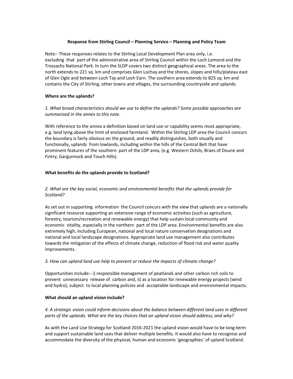 Contribution to Scoping an Upland Vision