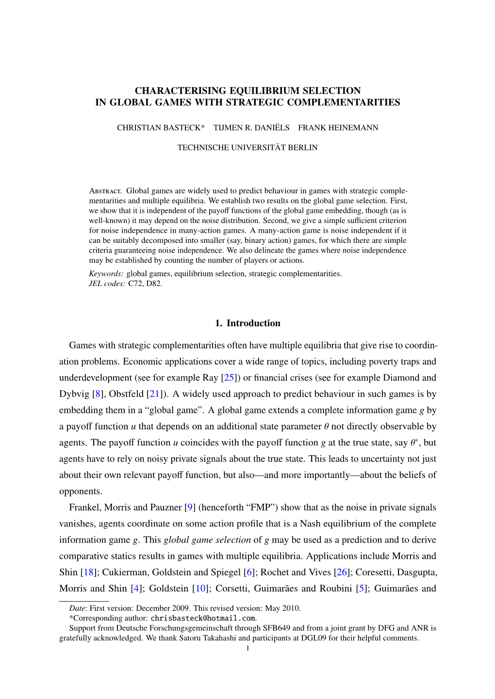 Characterising Equilibrium Selection in Global Games with Strategic Complementarities