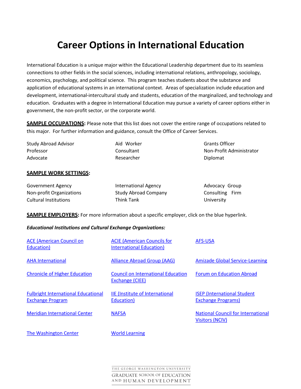 Career Options in International Education