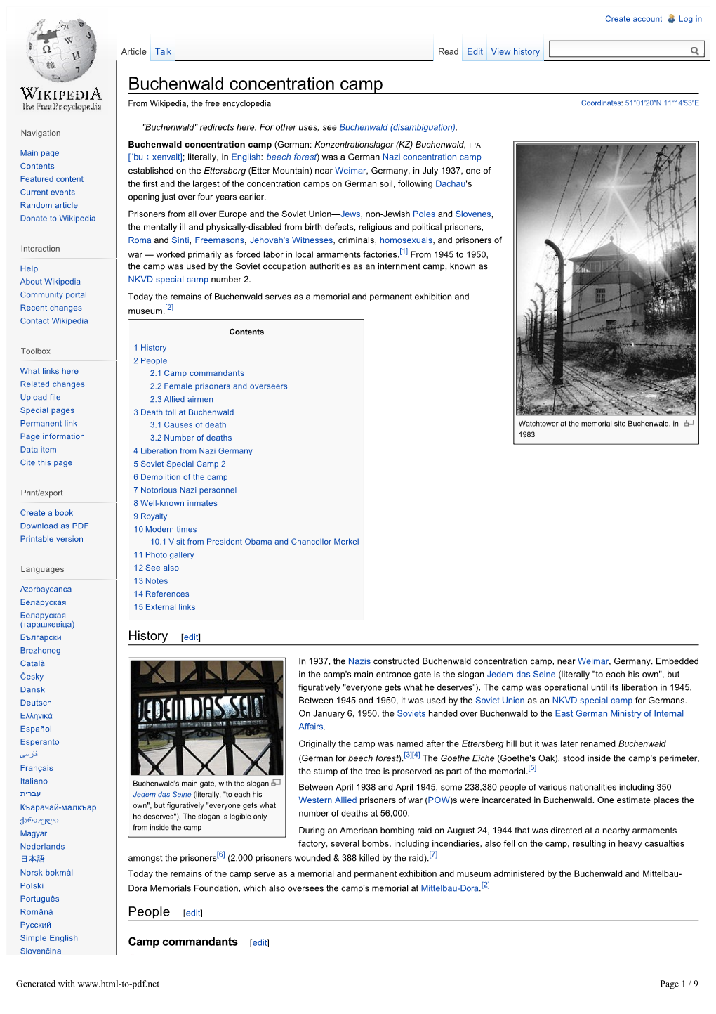 Buchenwald Concentration Camp from Wikipedia, the Free Encyclopedia Coordinates: 51°01′20″N 11°14′53″E