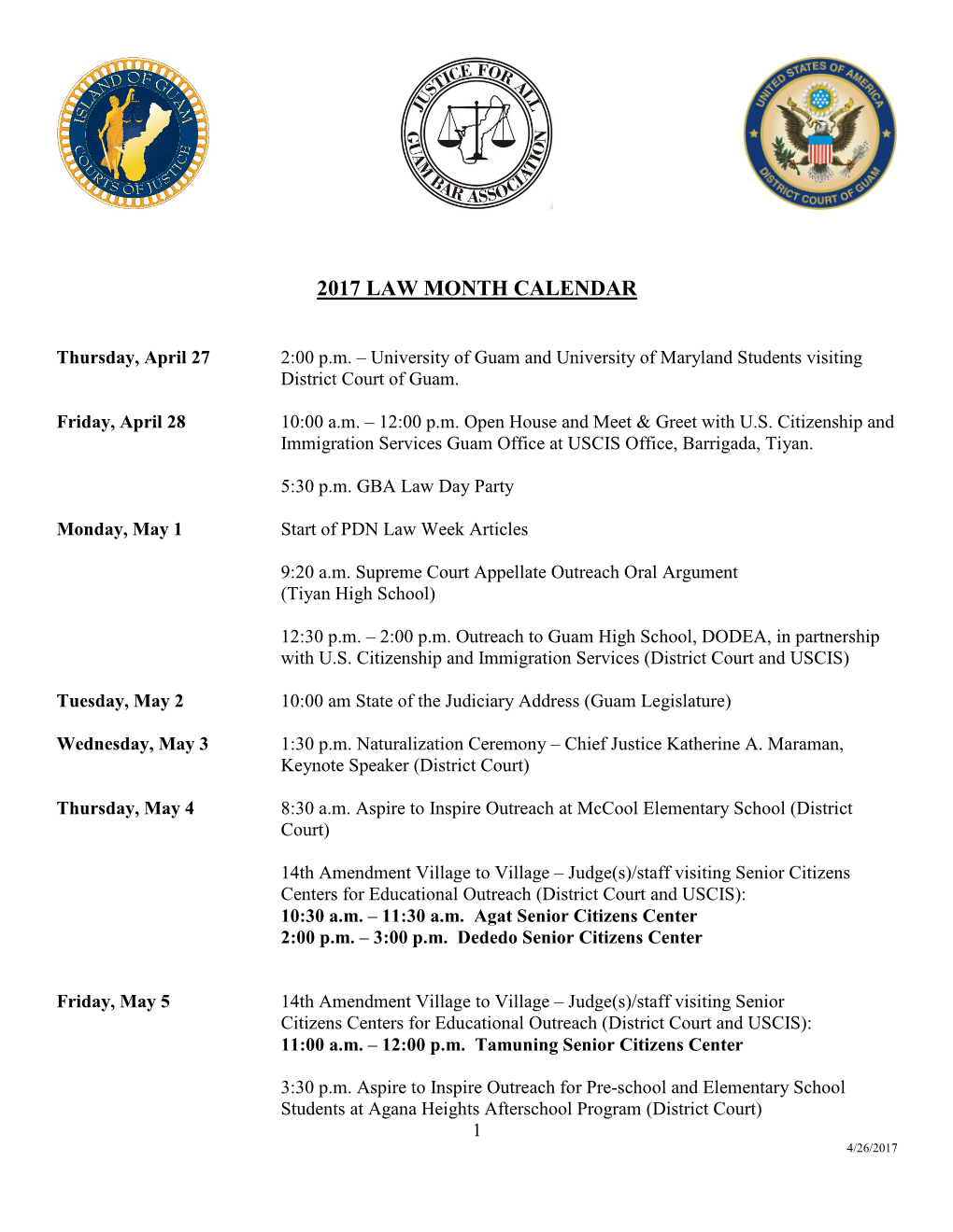 Law Week Calendar