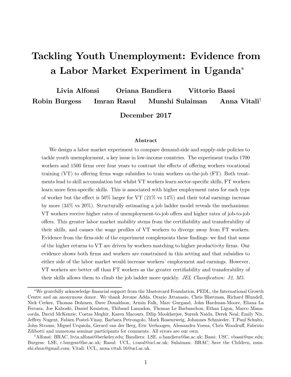 Tackling Youth Unemployment: Evidence From