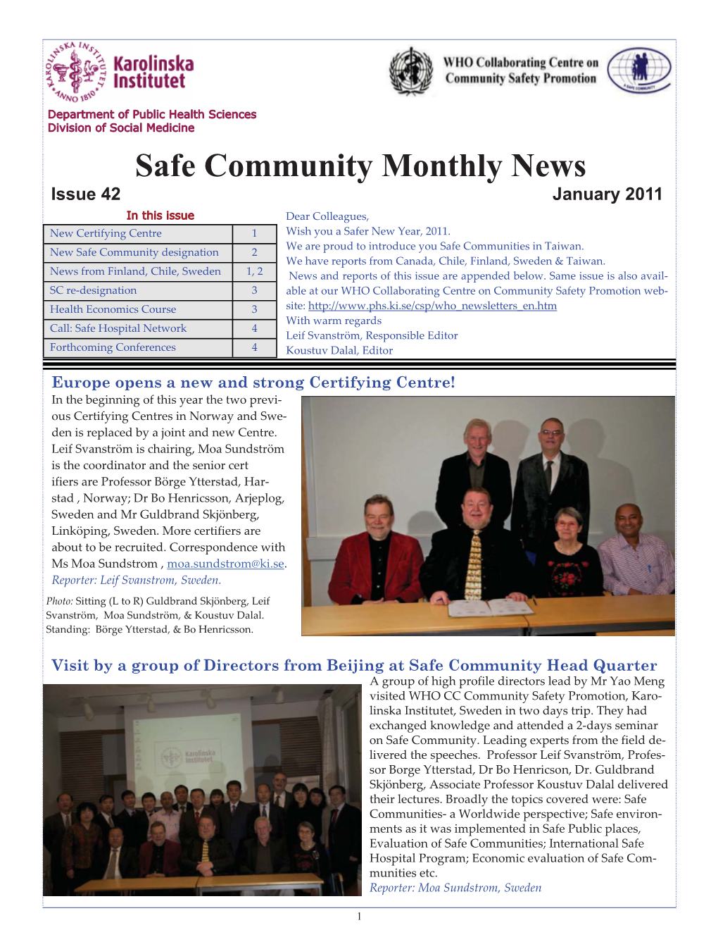 Safe Community Monthly News Issue 42 January 2011