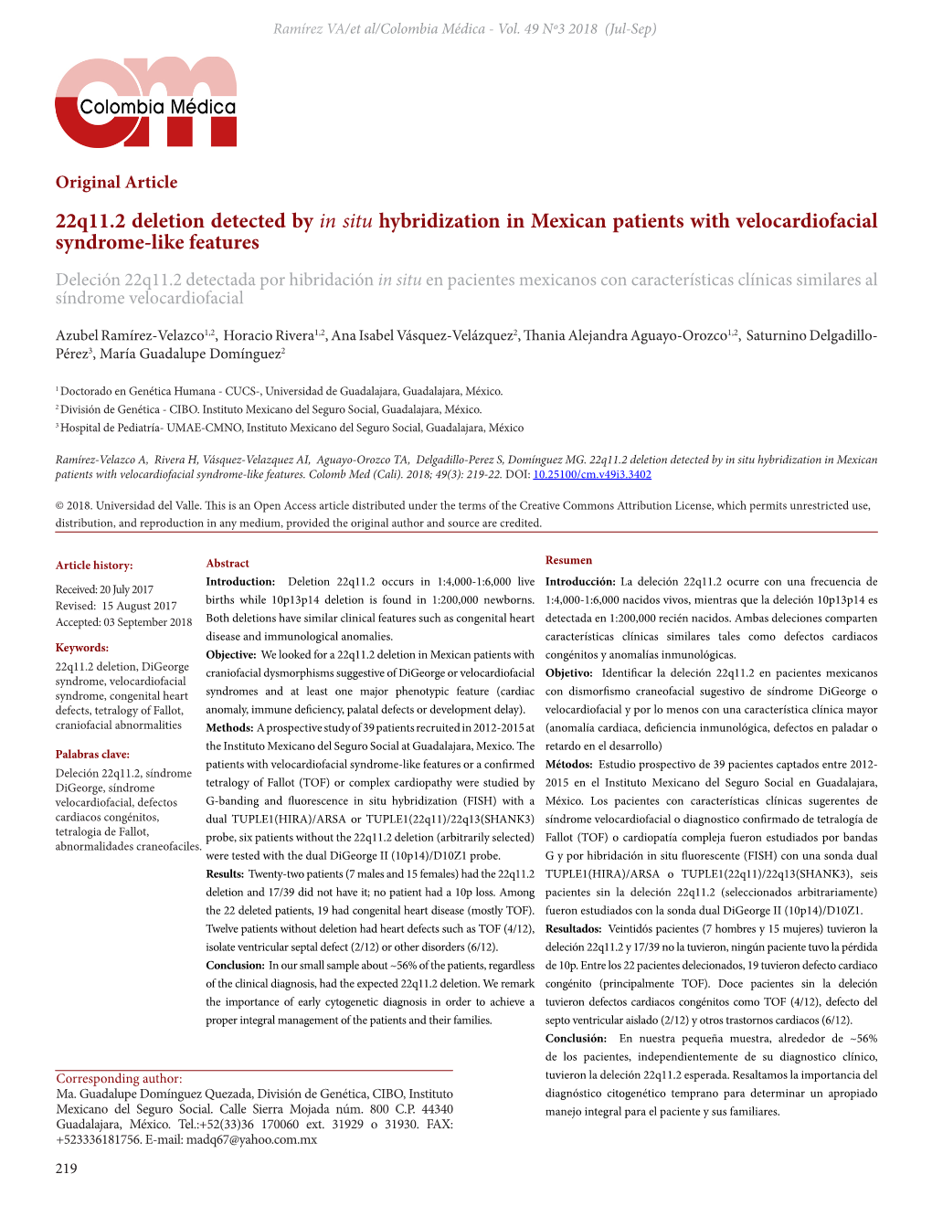 22Q11.2 Deletion Detected by in Situ Hybridization in Mexican Patients