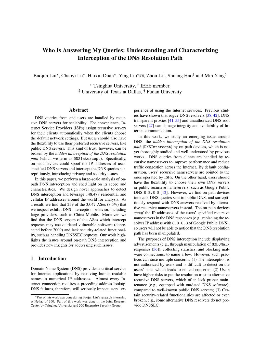 Understanding and Characterizing Interception of the DNS Resolution Path