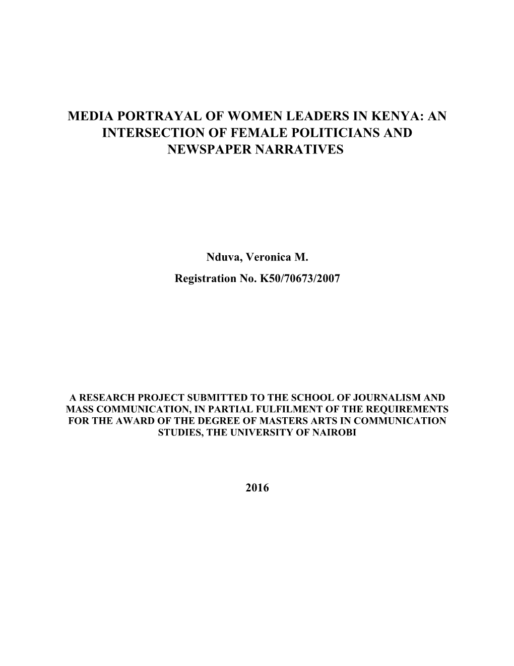 Media Portrayal of Women Leaders in Kenya: an Intersection of Female Politicians and Newspaper Narratives