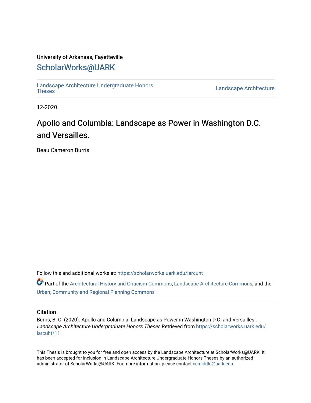 Apollo and Columbia: Landscape As Power in Washington D.C. and Versailles