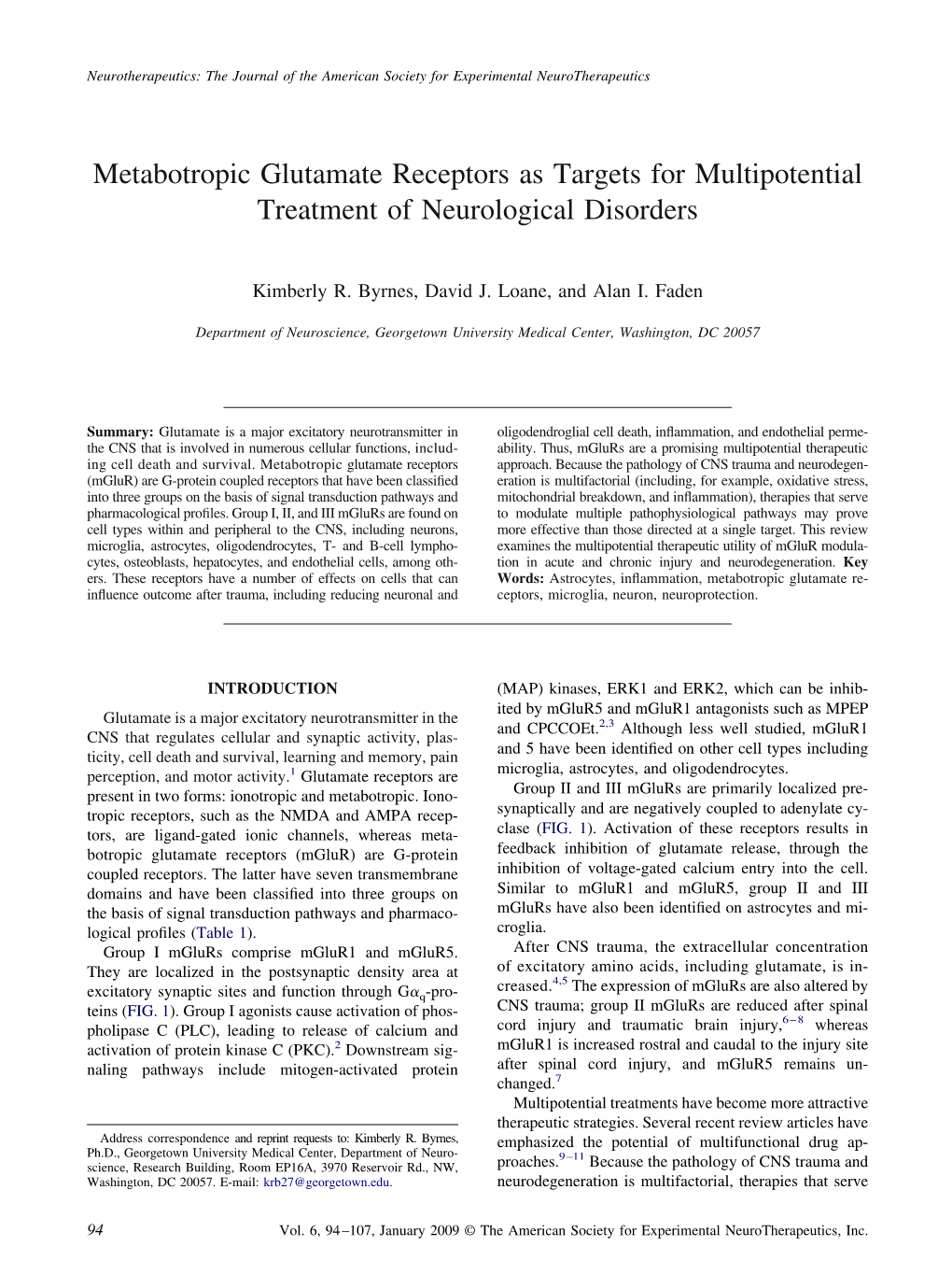 Metabotropic Glutamate Receptors As Targets for Multipotential Treatment of Neurological Disorders