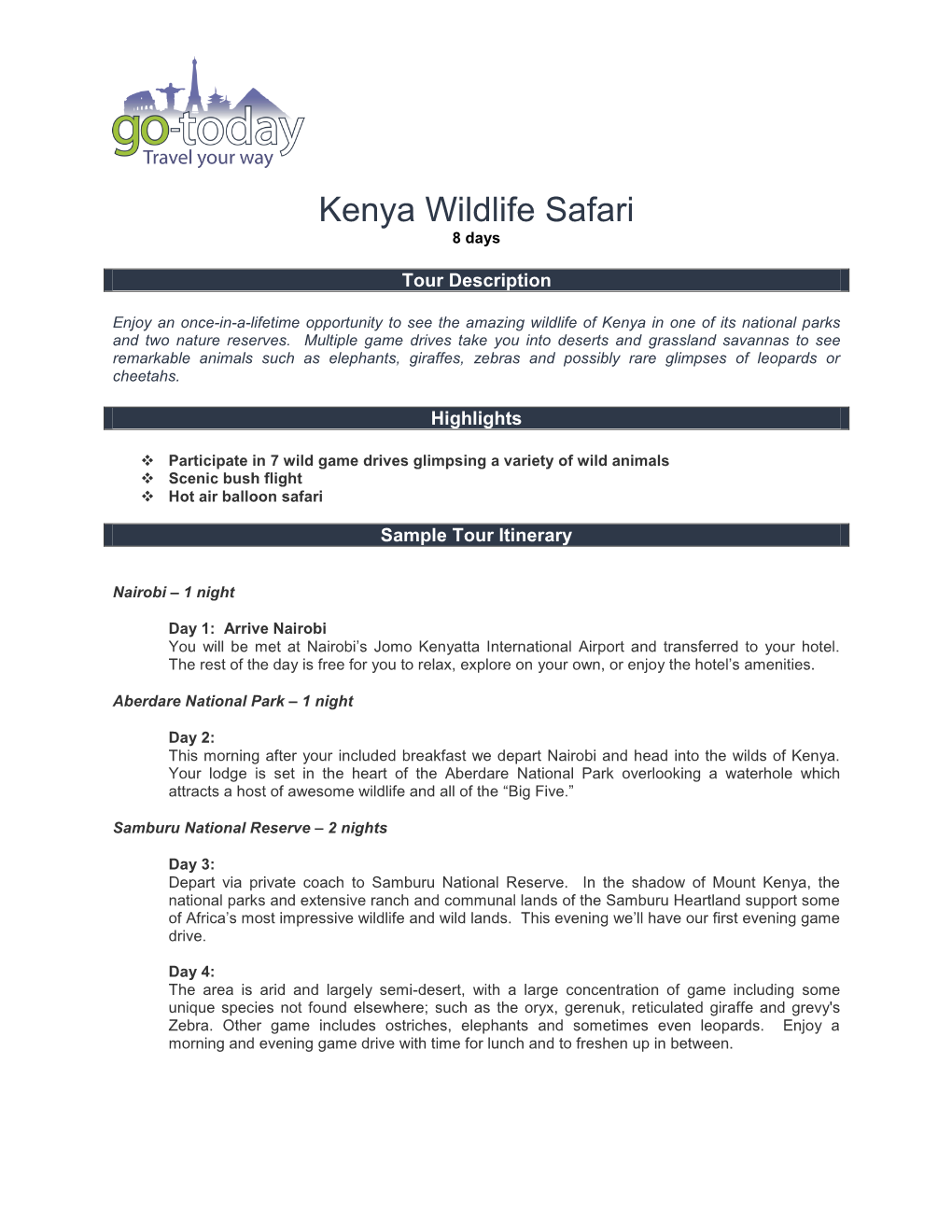 Kenya Wildlife Safari 8 Days