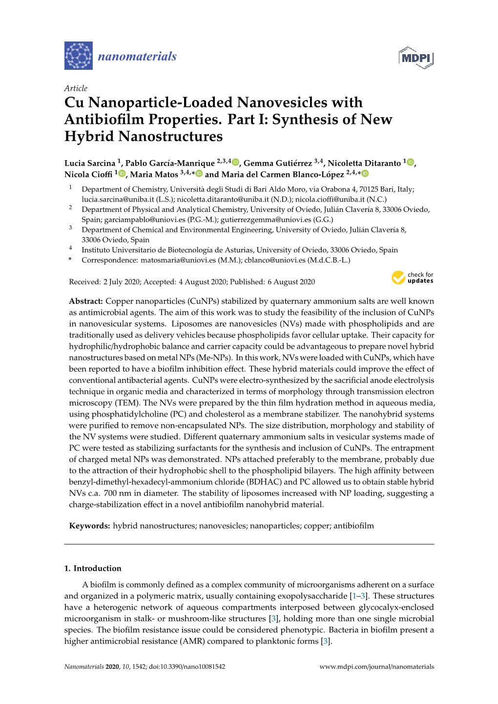 Cu Nanoparticle-Loaded Nanovesicles with Antibiofilm