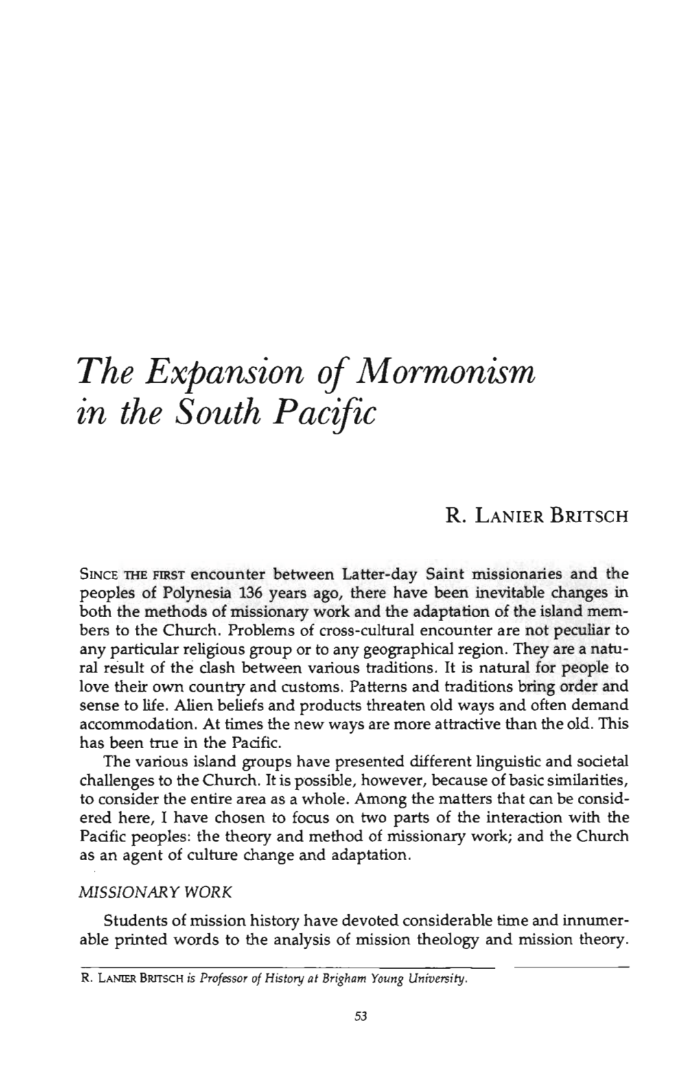 The Expansion of Mormonism in the South Pacific