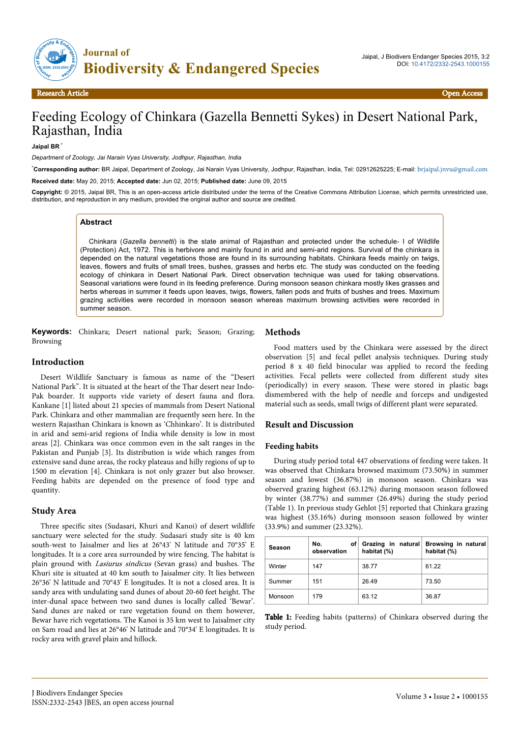 Feeding Ecology of Chinkara