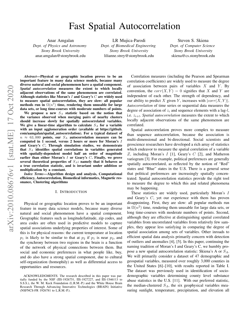 Fast Spatial Autocorrelation