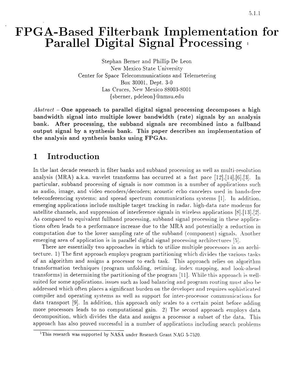 FPGA-Based Filterbank Implementation for Parallel Digital Signal Processing 1