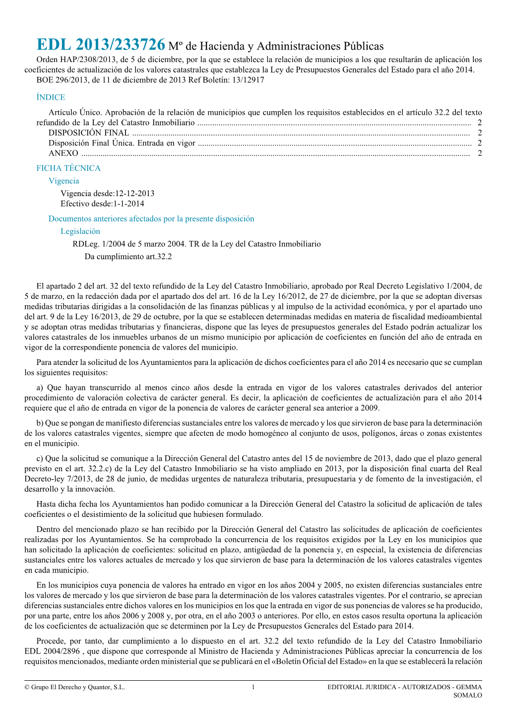 EDL 2013/233726Mº De Hacienda Y Administraciones Públicas