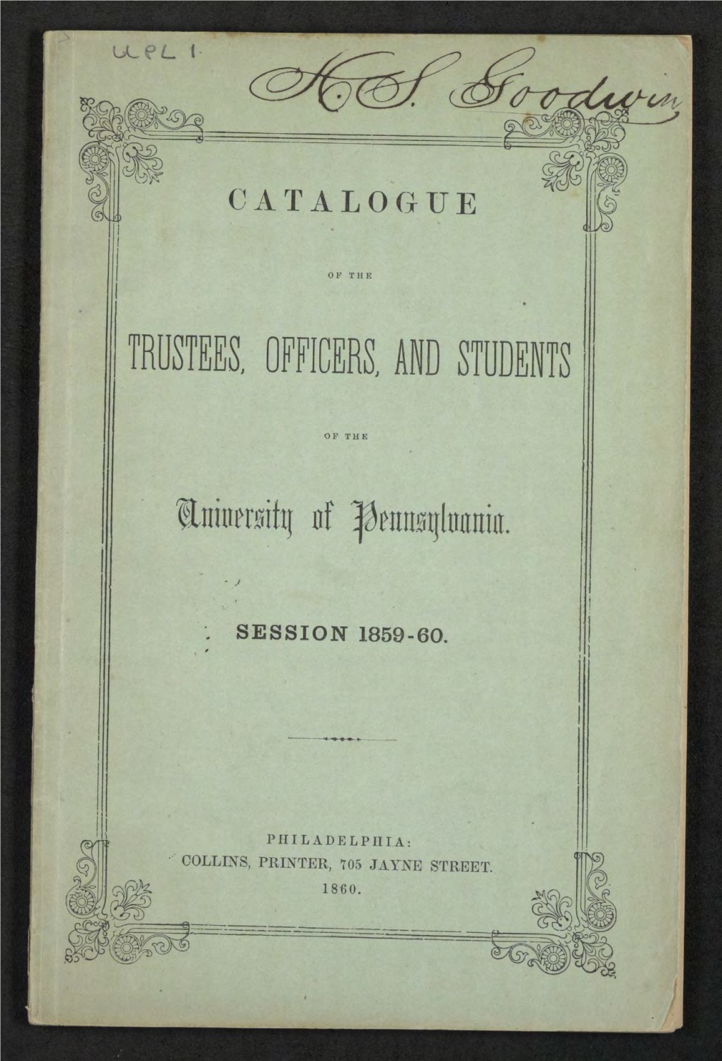 University of Pennsylvania Catalogue, 1859-60