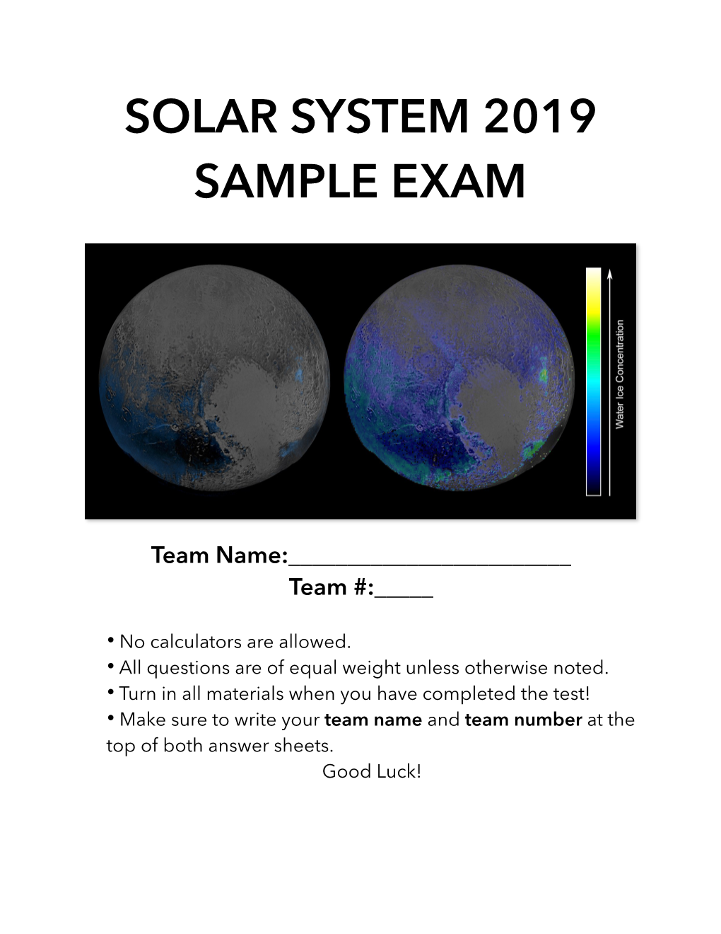 Solar System 2019 Sample Exam