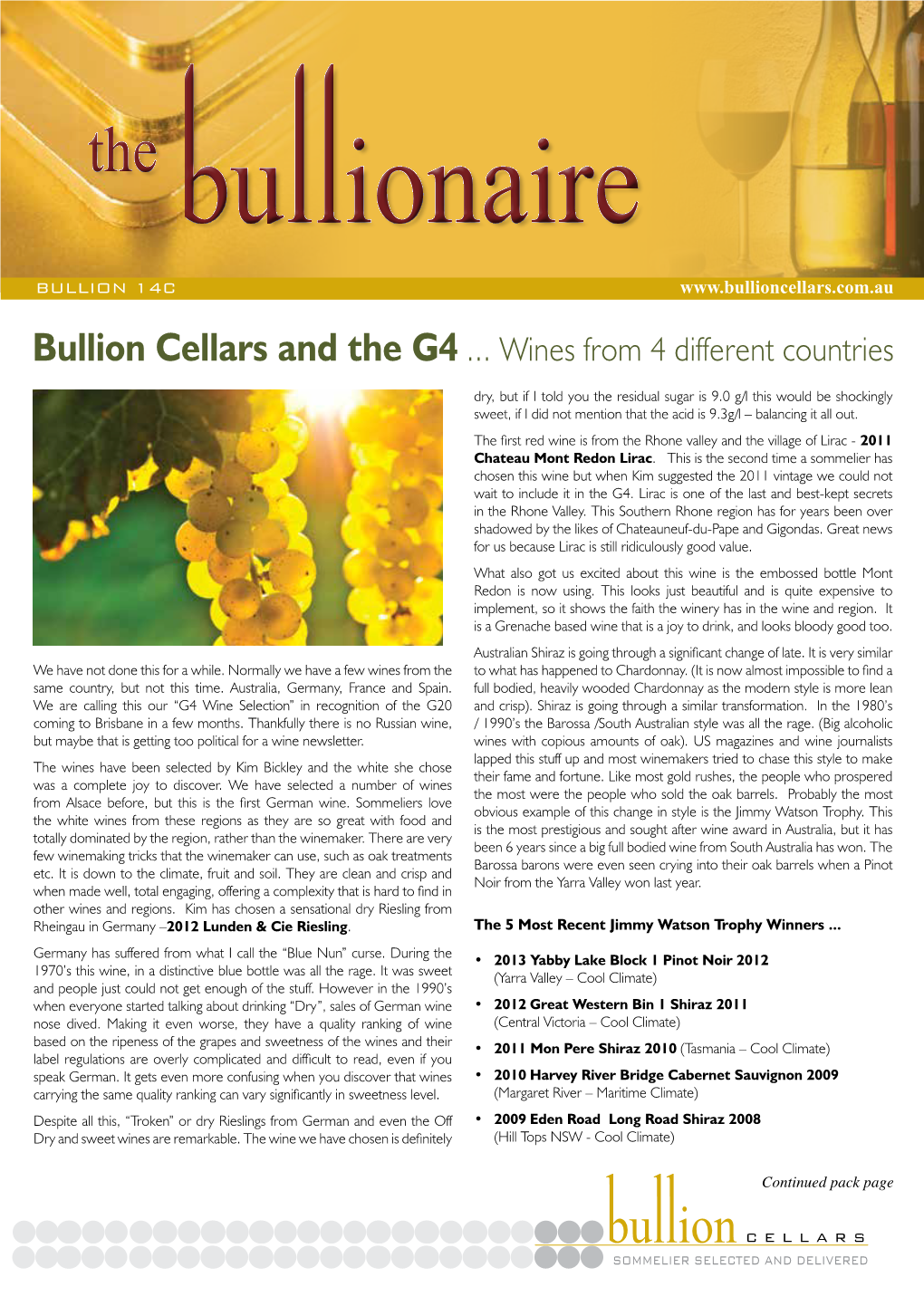 Bullion Cellars and the G4 ... Wines from 4 Different Countries