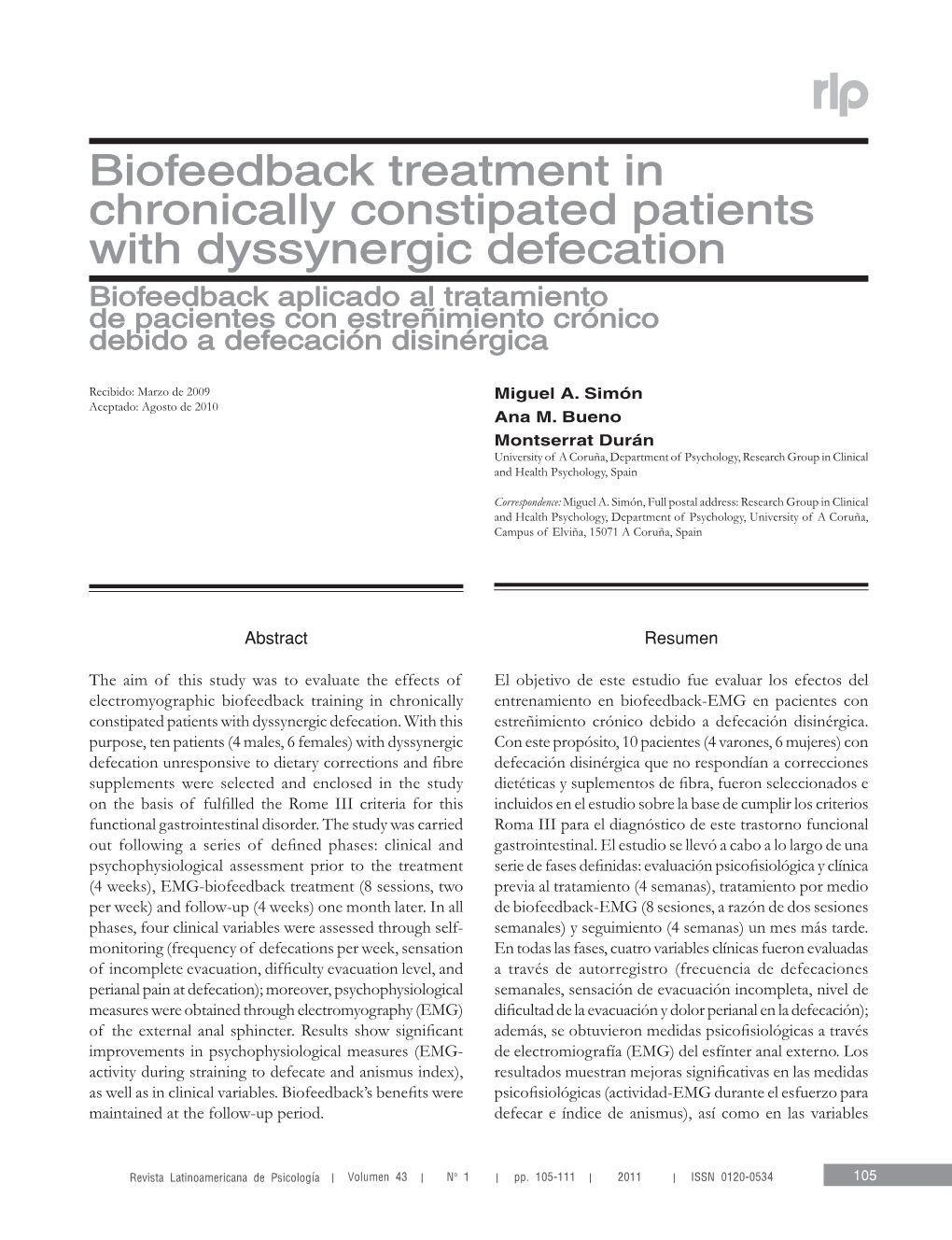 Biofeedback Treatment in Chronically Constipated Patients With