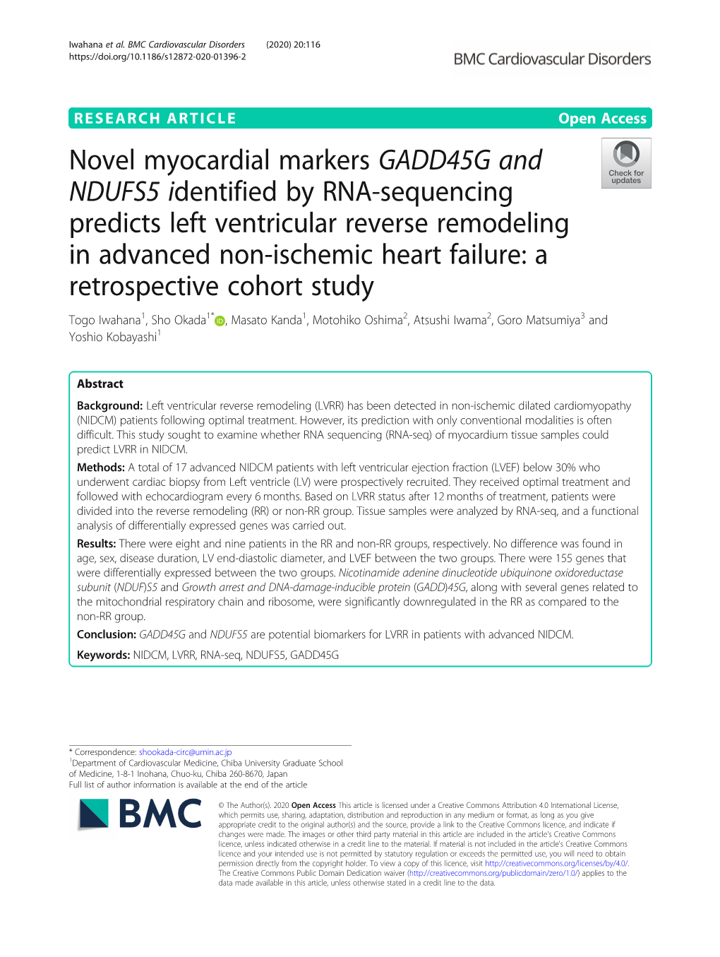 Novel Myocardial Markers GADD45G and NDUFS5 Identified by RNA
