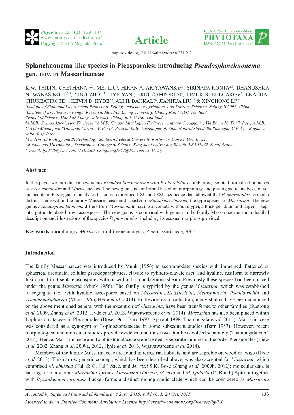 Splanchnonema-Like Species in Pleosporales: Introducing Pseudosplanchnonema Gen