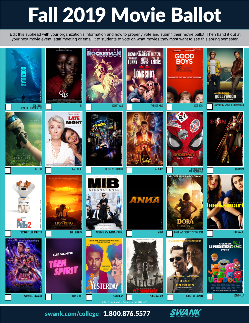Fall 2019 Movie Ballot © 2018 Universal City Studios Productions LLLP