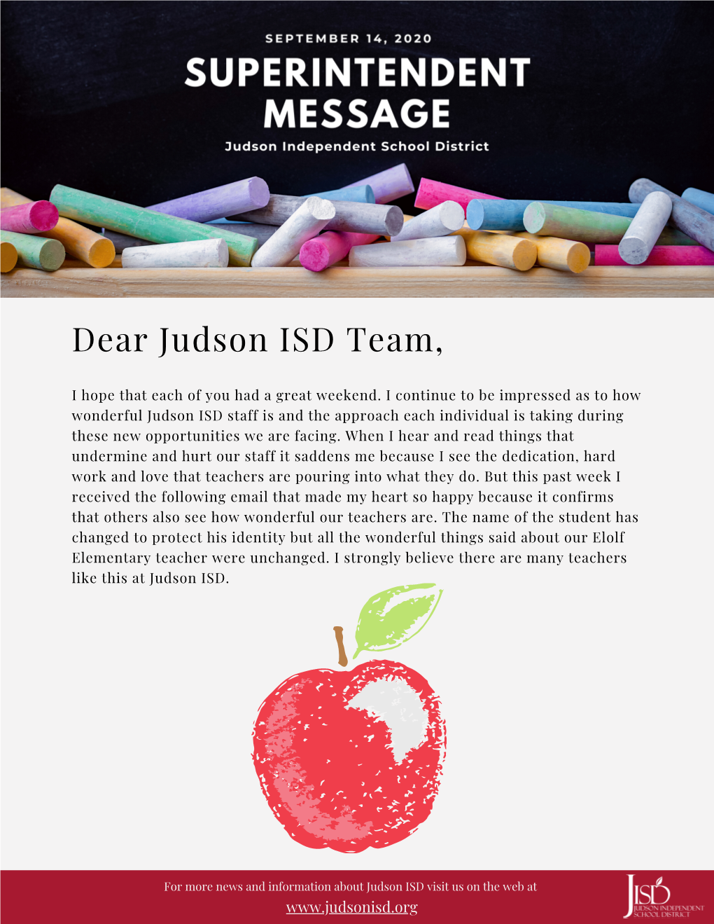 Dear Judson ISD Team