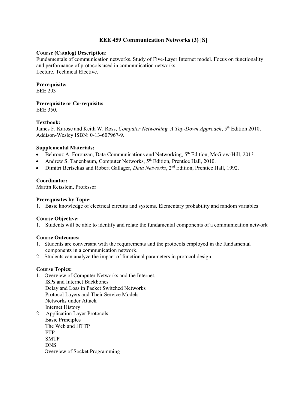 EEE 459 Communication Networks (3) S s1