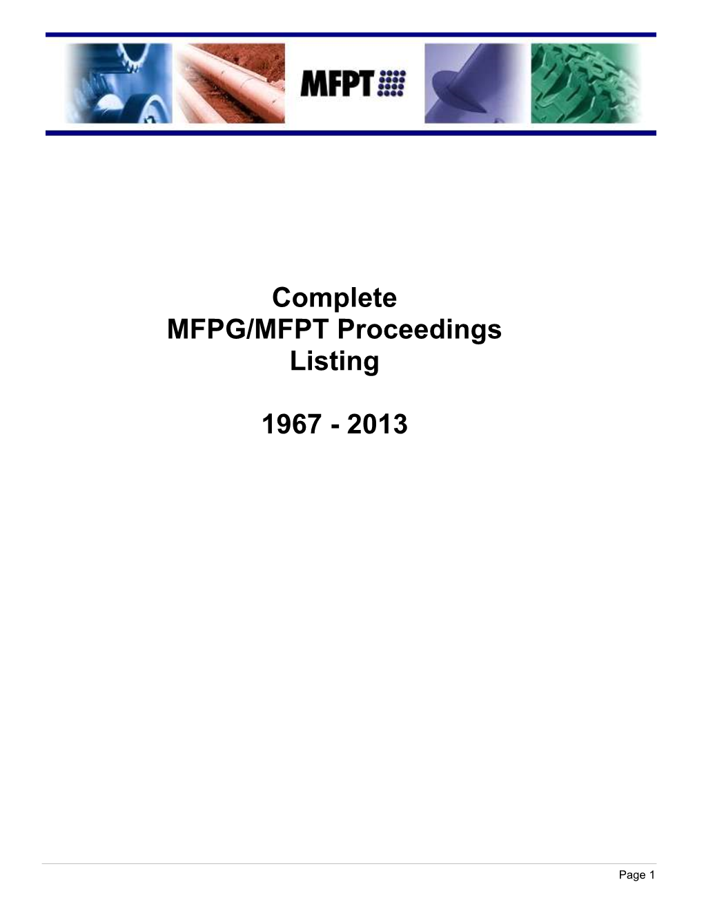 Complete MFPG/MFPT Proceedings Listing 1967