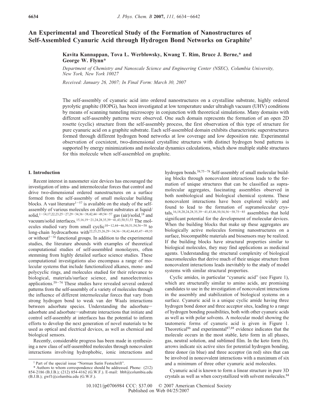 An Experimental and Theoretical Approach Towards the Formation of Nanostructures of Self-Assembled Cyanuric Acid Through