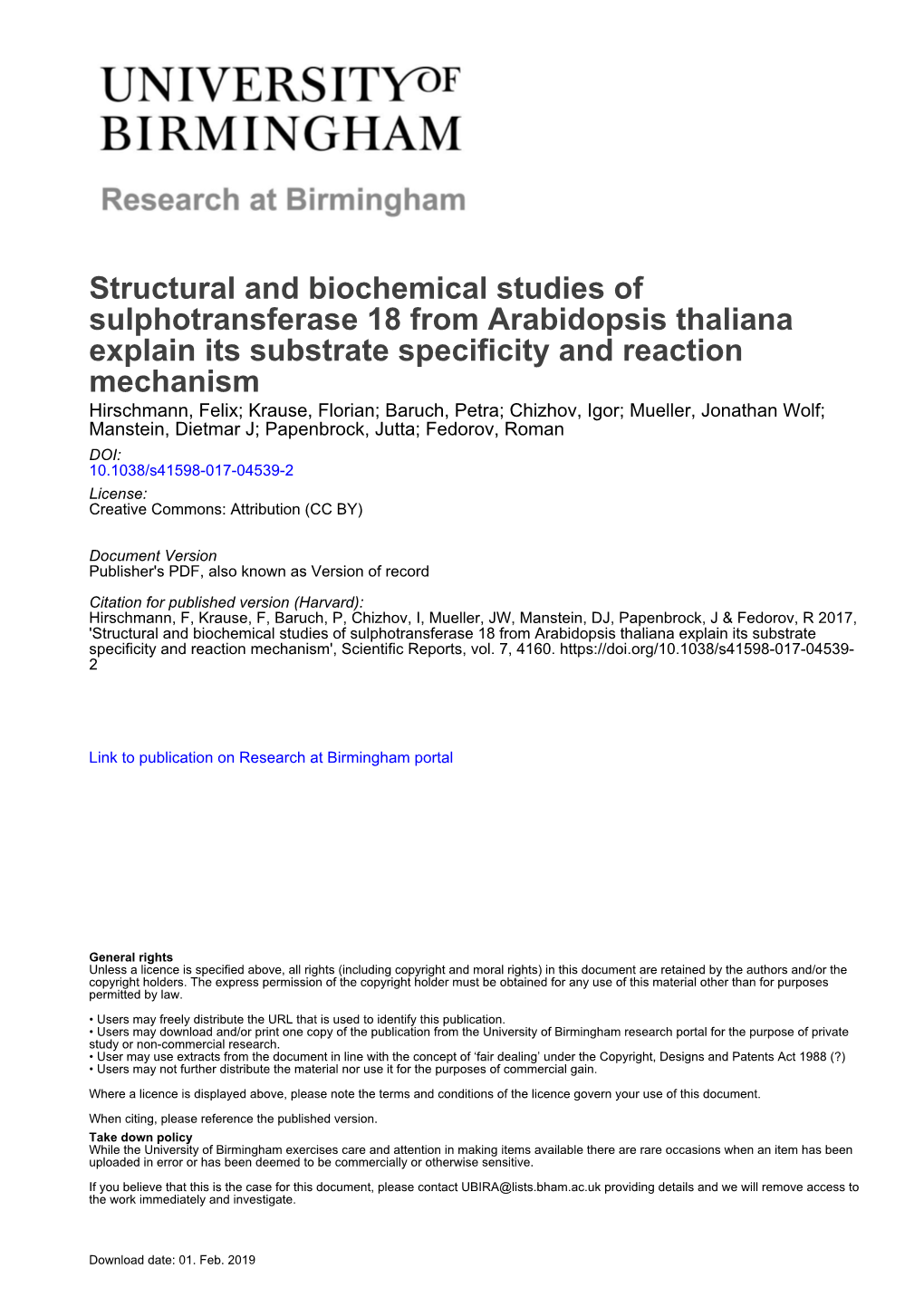 Structural and Biochemical Studies of Sulphotransferase 18 From