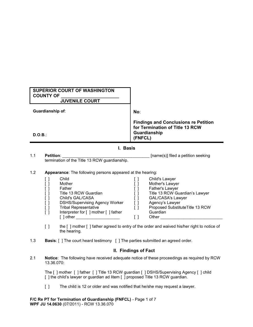 1.1 Petition: ______ Name(S) Filed a Petition Seeking Termination of the Title 13 RCW