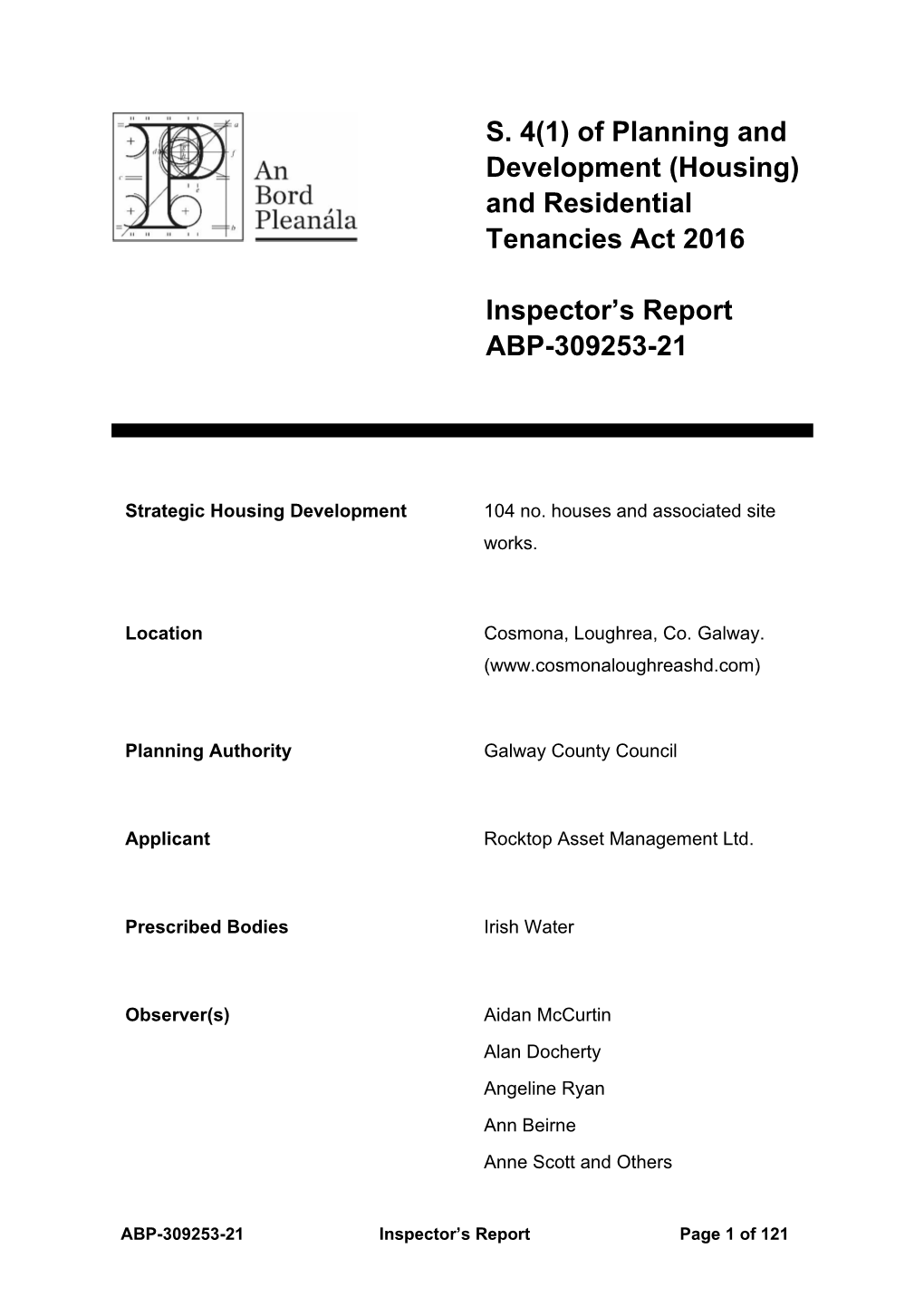 And Residential Tenancies Act 2016 Inspector's