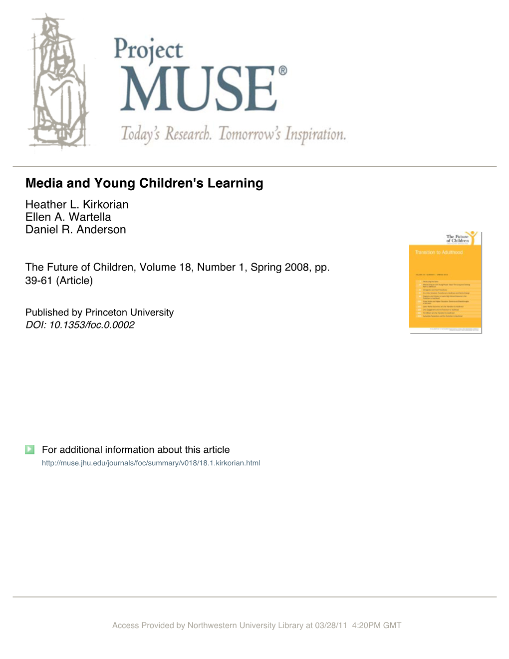 Media and Young Children's Learning Heather L
