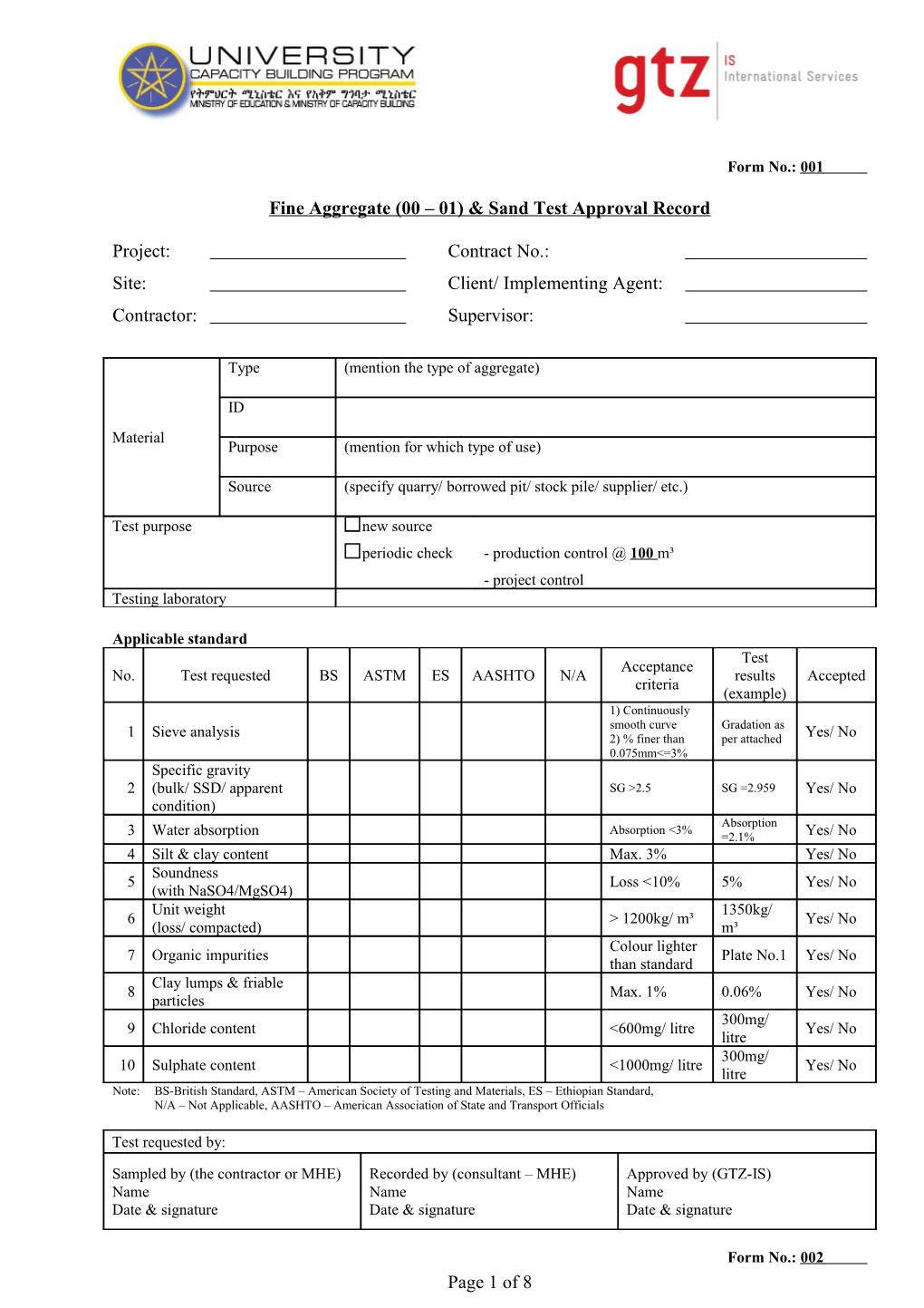 Fine Aggregate (00 01) & Sand Test Approval Record