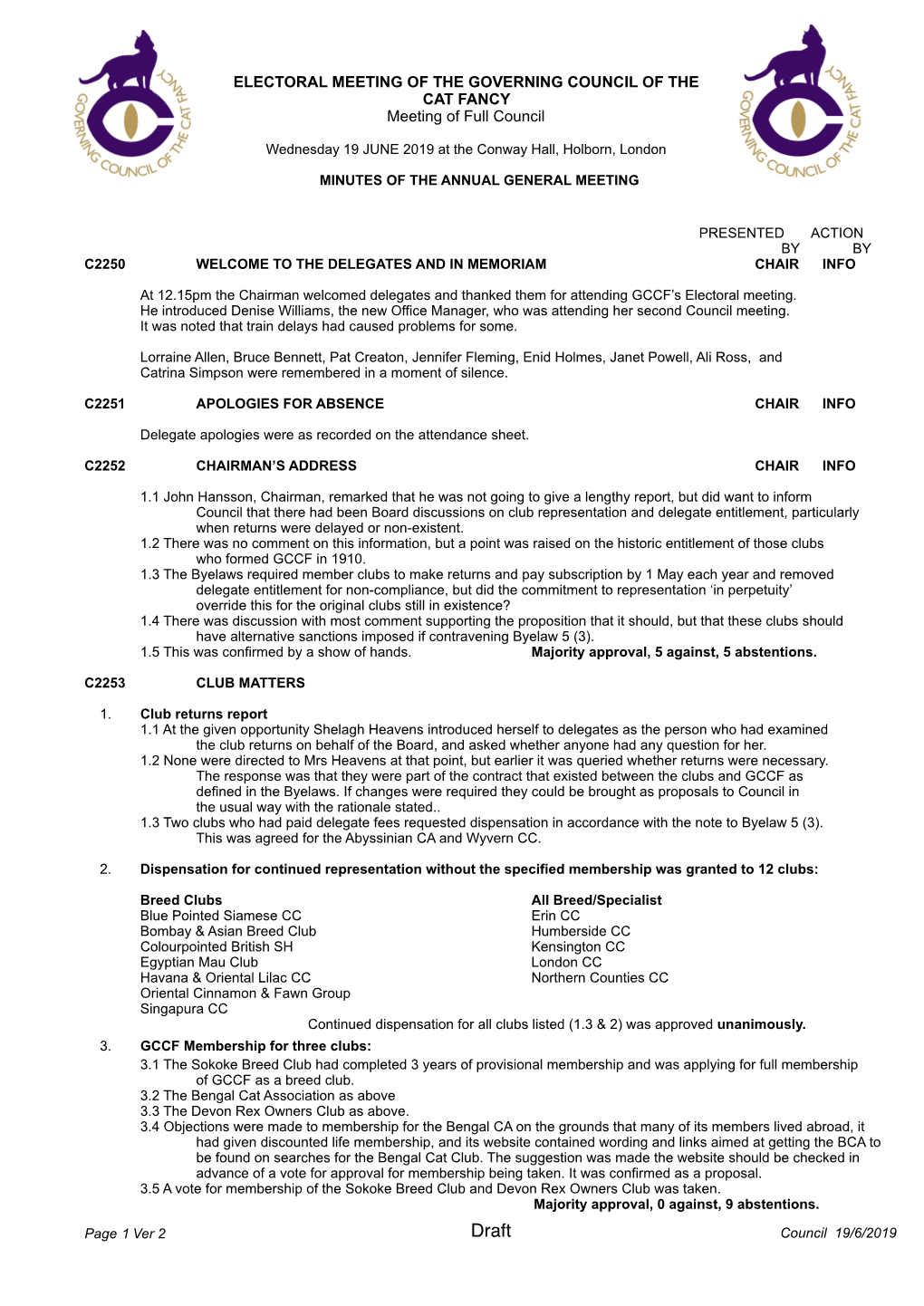 Council Minutes 19 June 2019