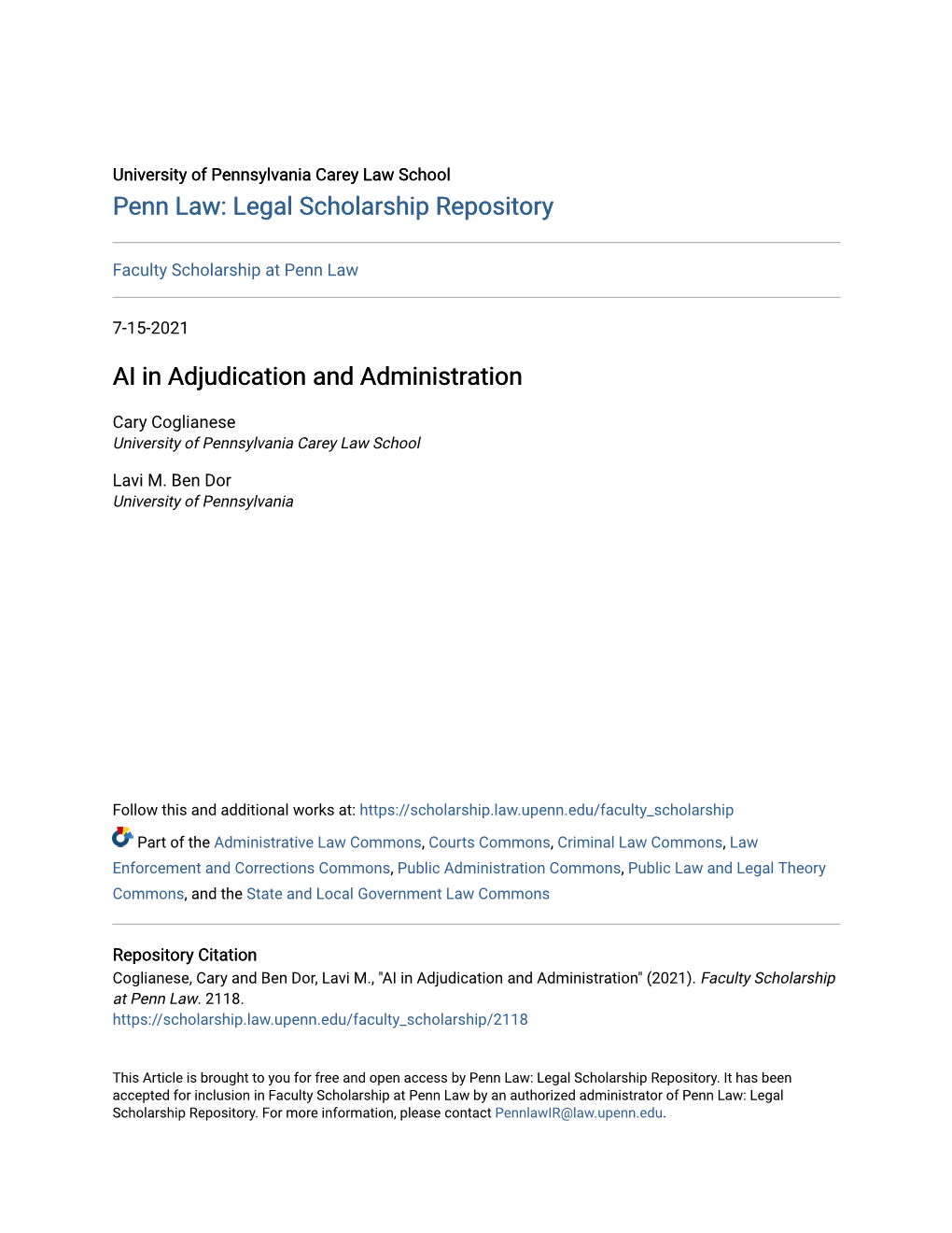 AI in Adjudication and Administration