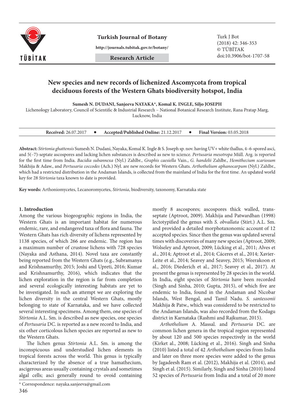 New Species and New Records of Lichenized Ascomycota from Tropical Deciduous Forests of the Western Ghats Biodiversity Hotspot, India