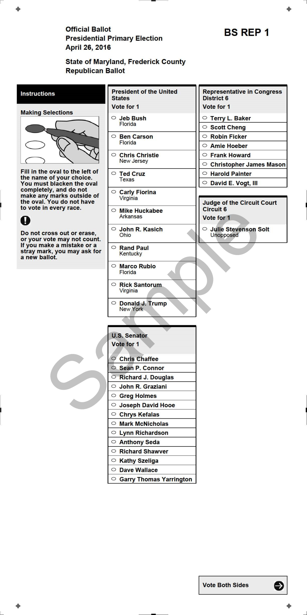 Frederick County Republican Ballot