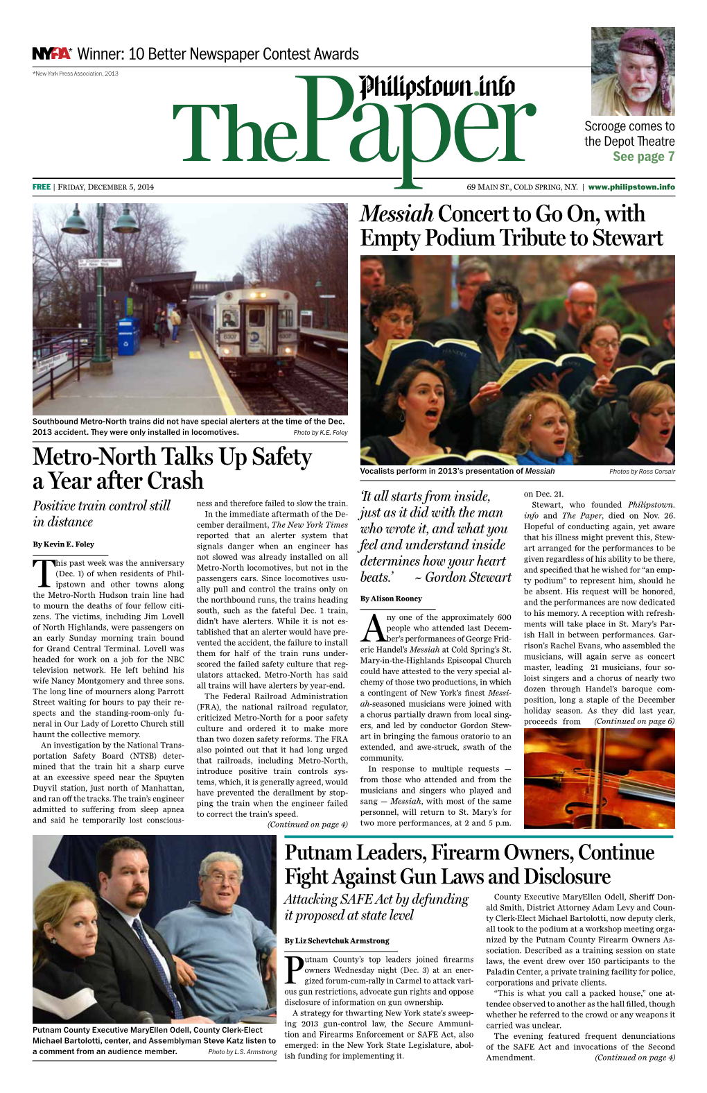 Metro-North Talks up Safety a Year After Crash Vocalists Perform in 2013’S Presentation of Messiah Photos by Ross Corsair ‘It All Starts from Inside, on Dec