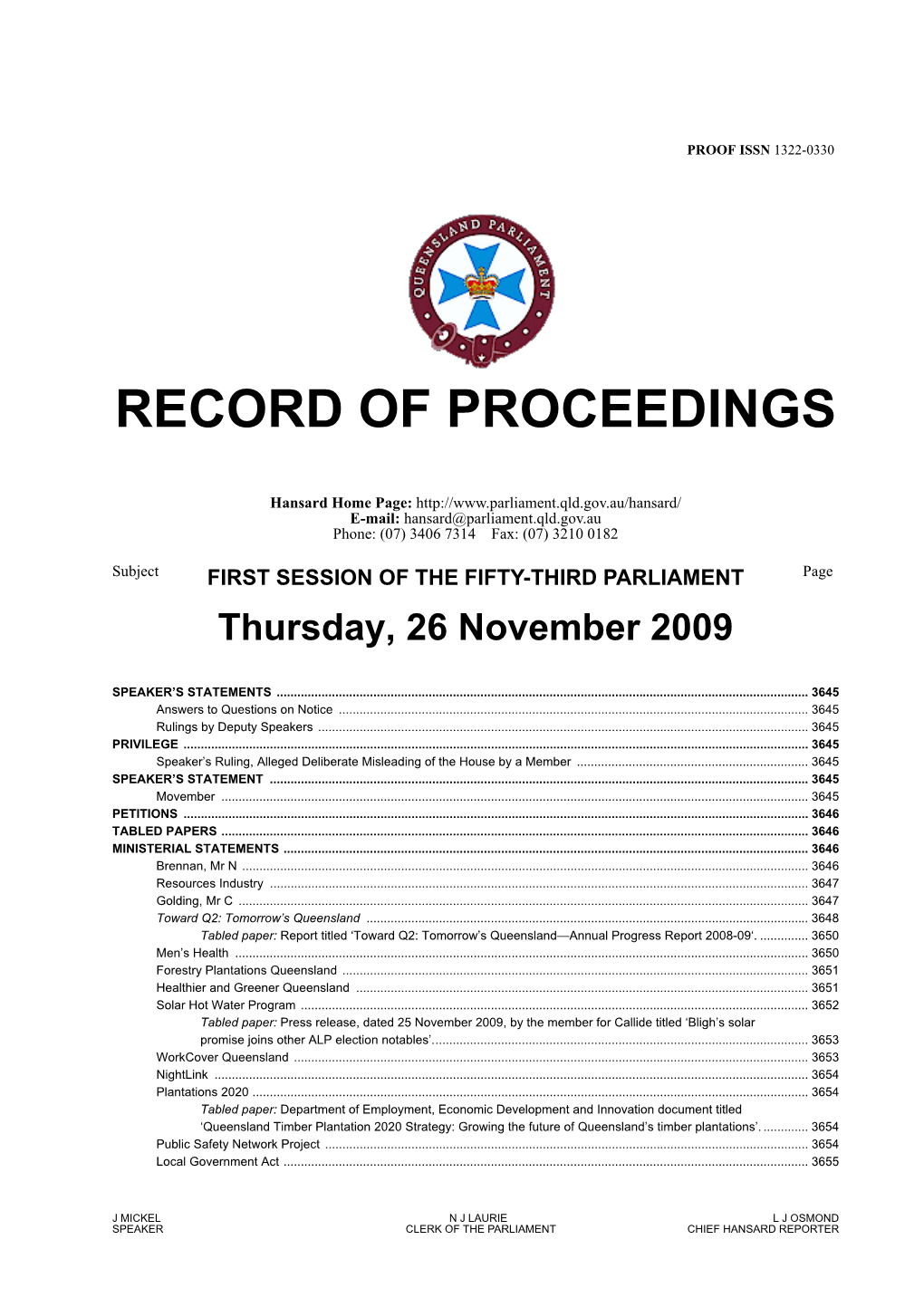 Record of Proceedings