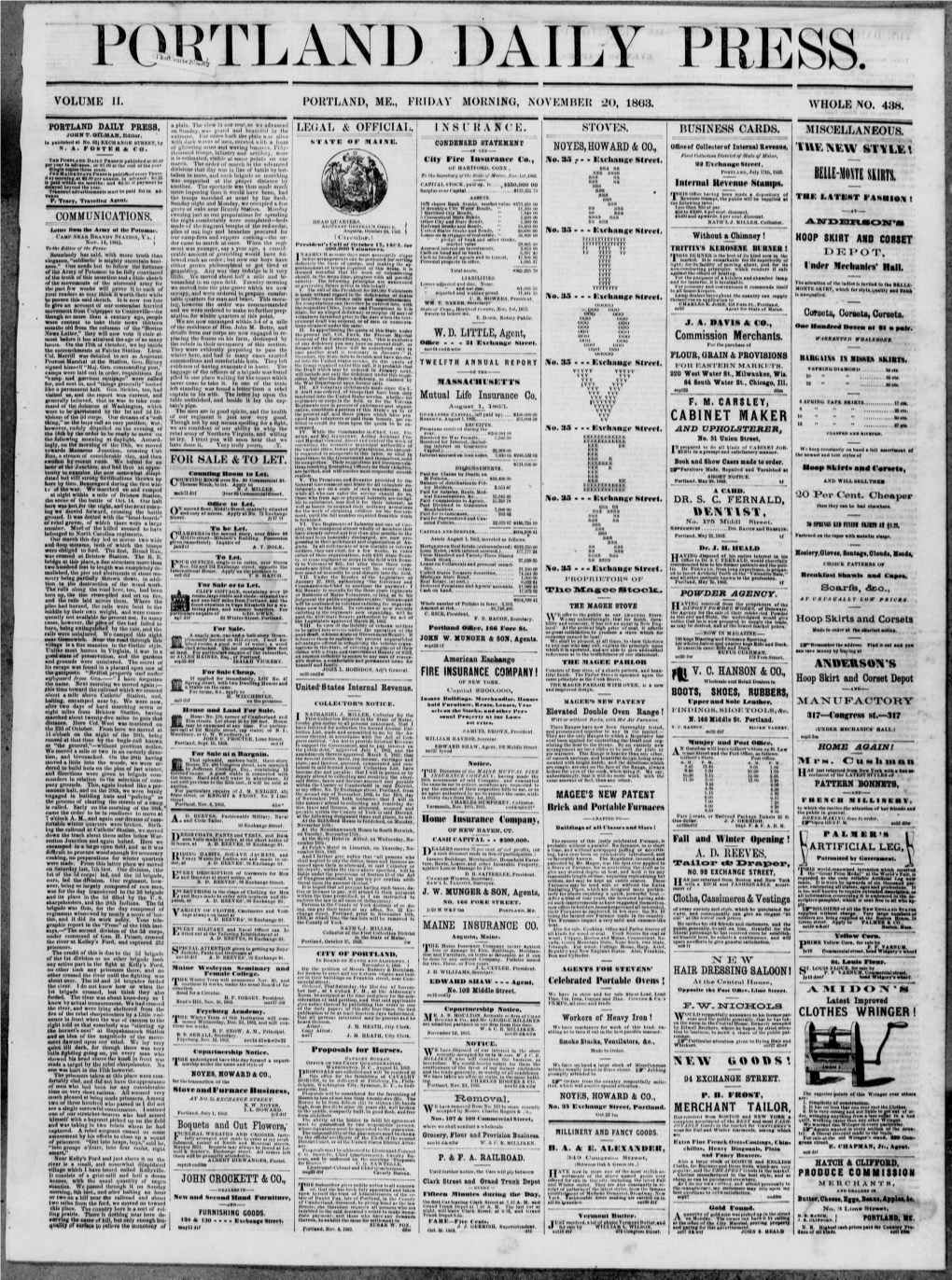 Portland Daily Press: November 20,1863