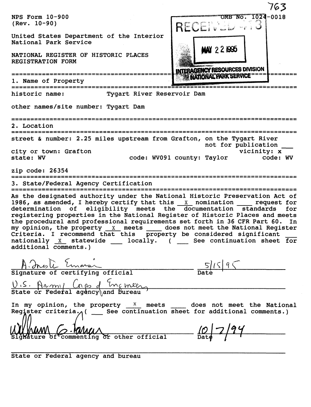 IWI22B95 NATIONAL REGISTER of HISTORIC PLACES REGISTRATION FORM Interagencr RESOURCES DIVISION= 1