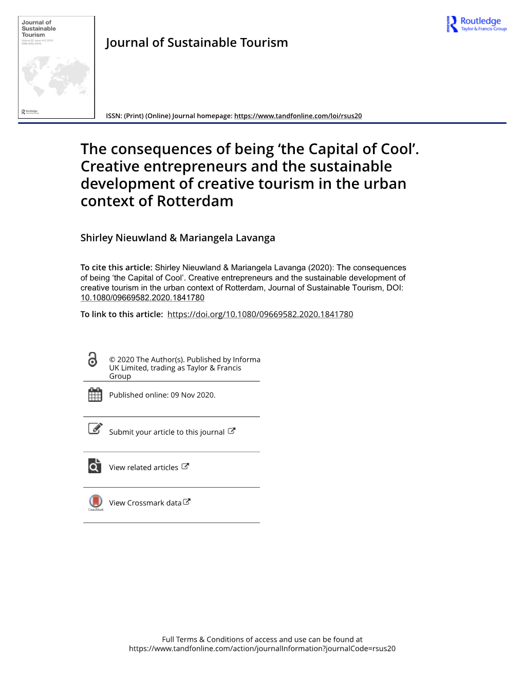 The Consequences of Being 'The Capital of Cool'. Creative Entrepreneurs and the Sustainable Developm