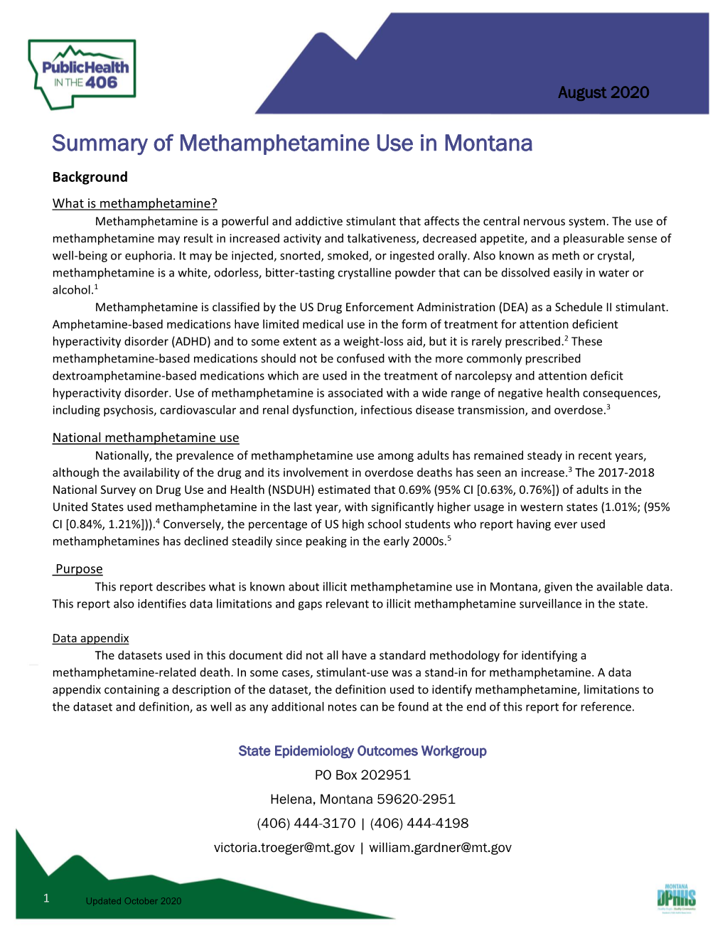 Summary of Methamphetamine Use in Montana