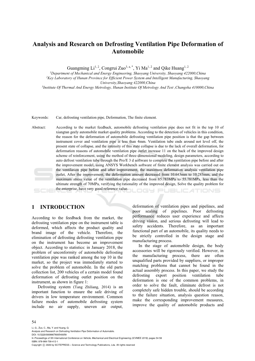 Analysis and Research on Defrosting Ventilation Pipe Deformation of Automobile